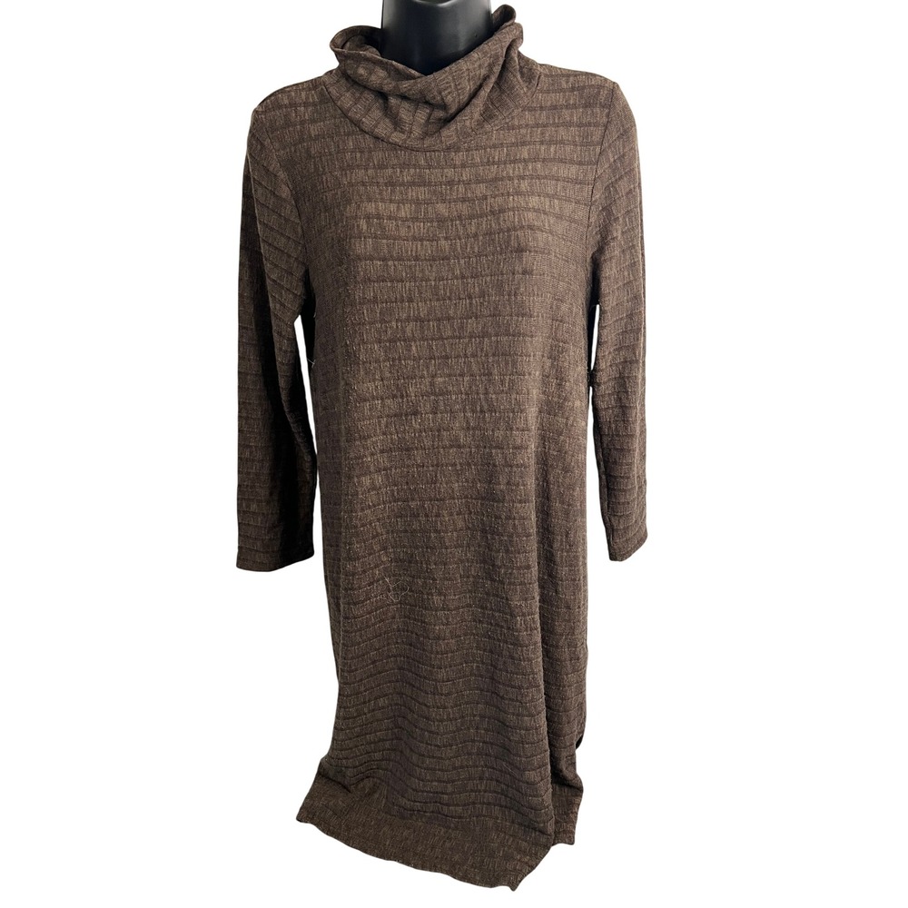 Puella Women's Brown Textured Stripe Turtleneck Long Sleeve Midi Dress‎ Size M